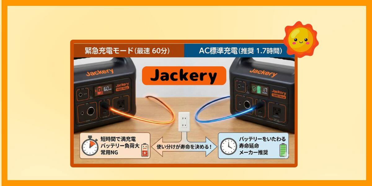 Jackery 緊急充電モードとAC充電の違いは？公式サイトに「遅い時間」も書いてある理由