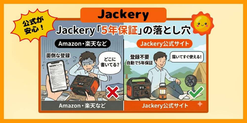 Jackeryの「保証・製品登録」は不要？公式・アマゾン・楽天で違う「5年保証」の落とし穴