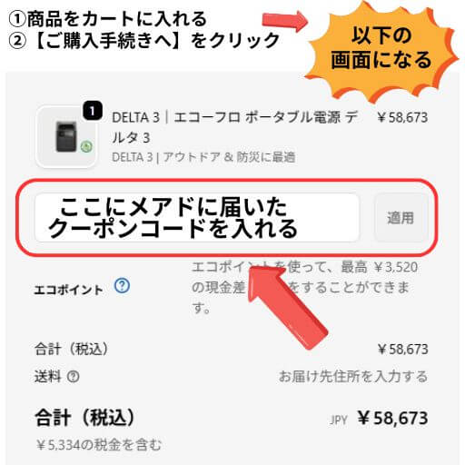エコフロークーポンコードを入れる場所